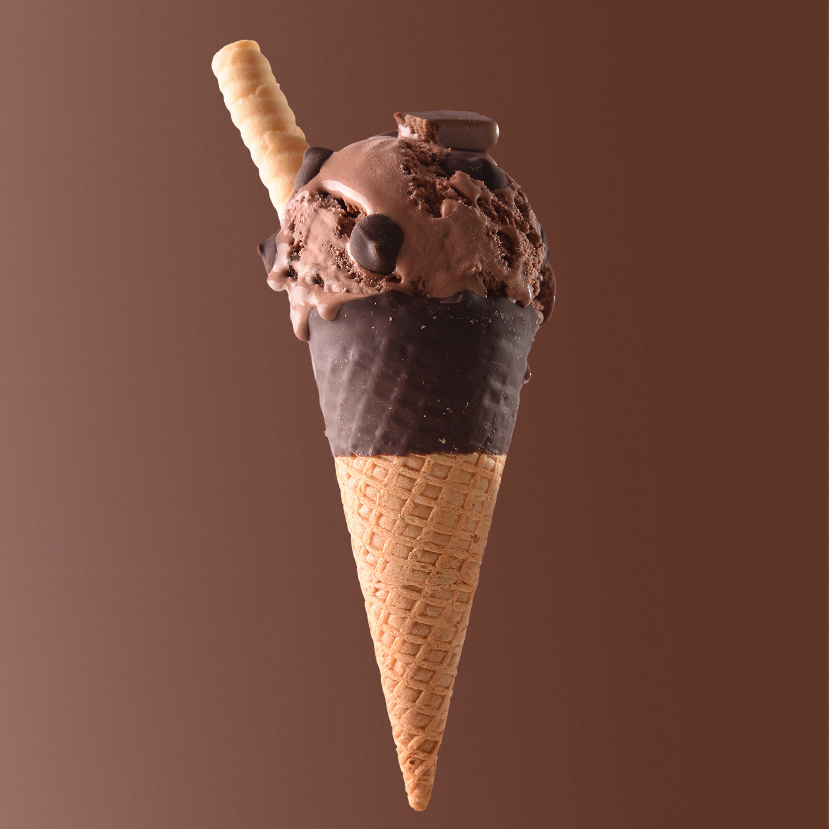 Chocolate flavored Ice cream cone